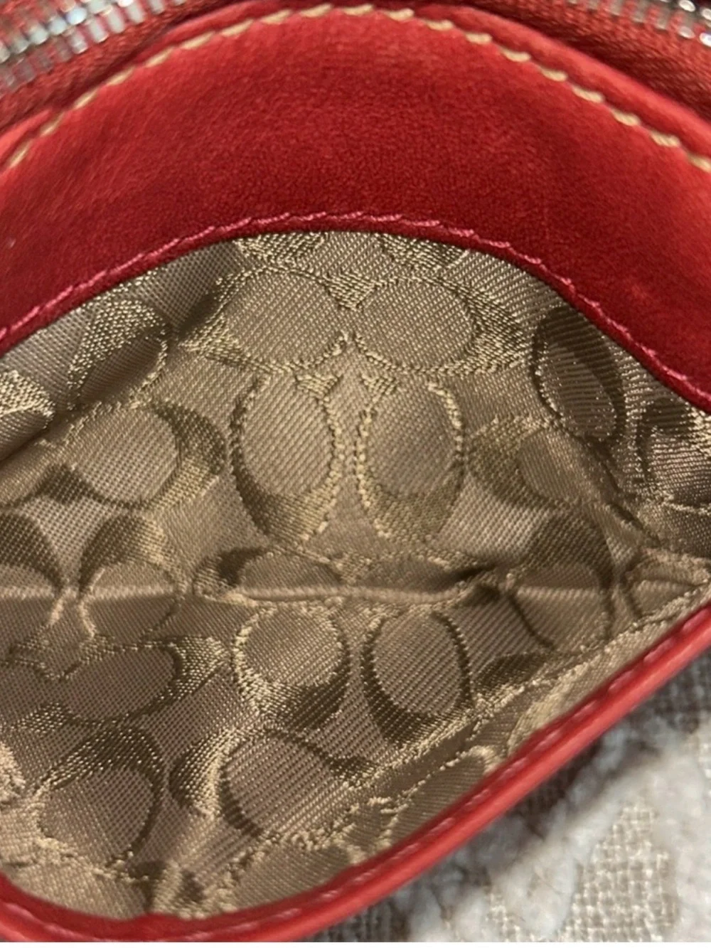Coach Red Leather Card Holder Wallet With Key Ring